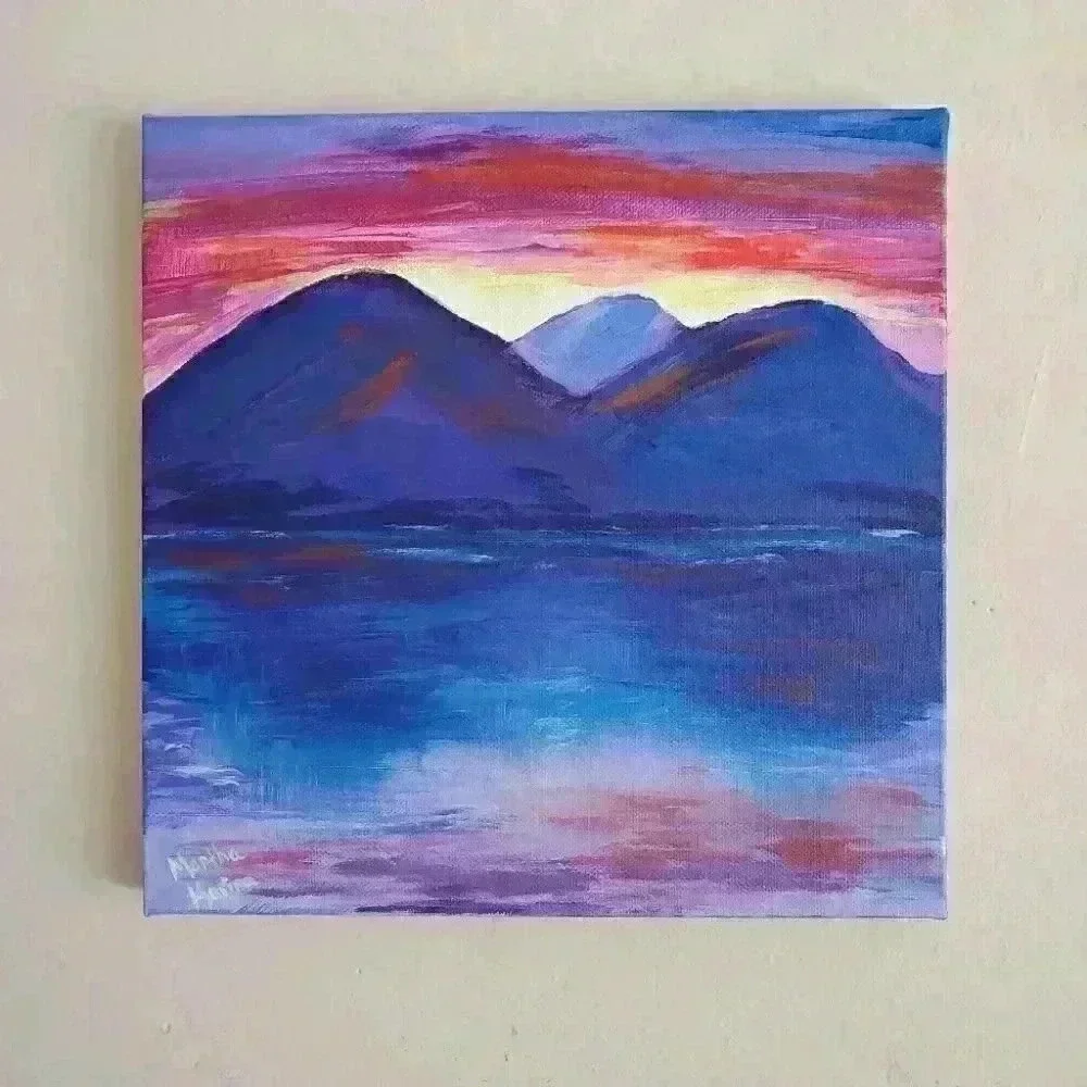 Home wall art acrylic sunset lake painting